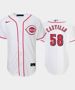 58 Luis Castillo Youth Reds Home White Jersey
