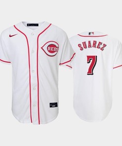 7 Eugenio Suarez Youth Reds Home White Jersey
