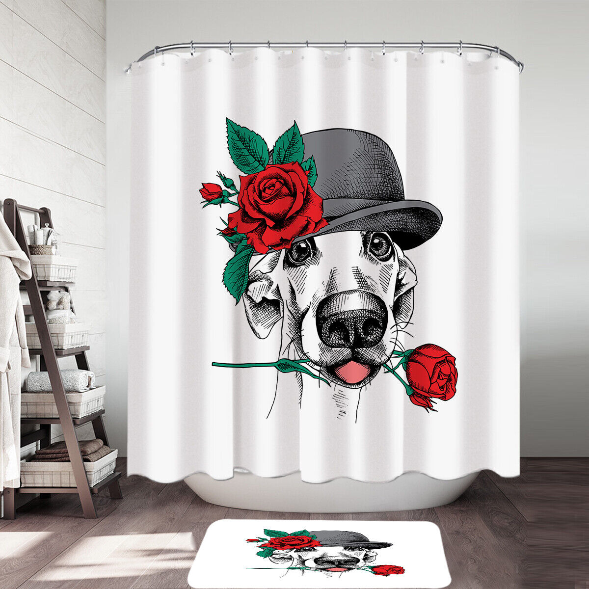 A Romantic Gentleman Dog Shower Curtain for Bathroom Decor - Bathroom Decor, Home Decor