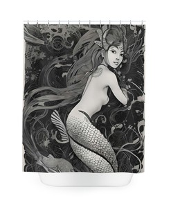 AI Art Design Print, Ocean Art, Modern Bathroom Decor with Mermaid Shower Curtain for Kids