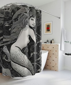 AI Art Design Print, Ocean Art, Modern Bathroom Decor with Mermaid Shower Curtain for Kids