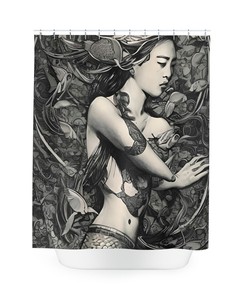 AI Art Design Print, Ocean Art, Modern Bathroom Decor with Mermaid Shower Curtain for Kids - Waterproof Fabric