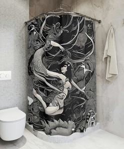 AI Art Design Print, Ocean Art, Modern Bathroom Decor with Mermaid Shower Curtain for Kids - Waterproof Fabric