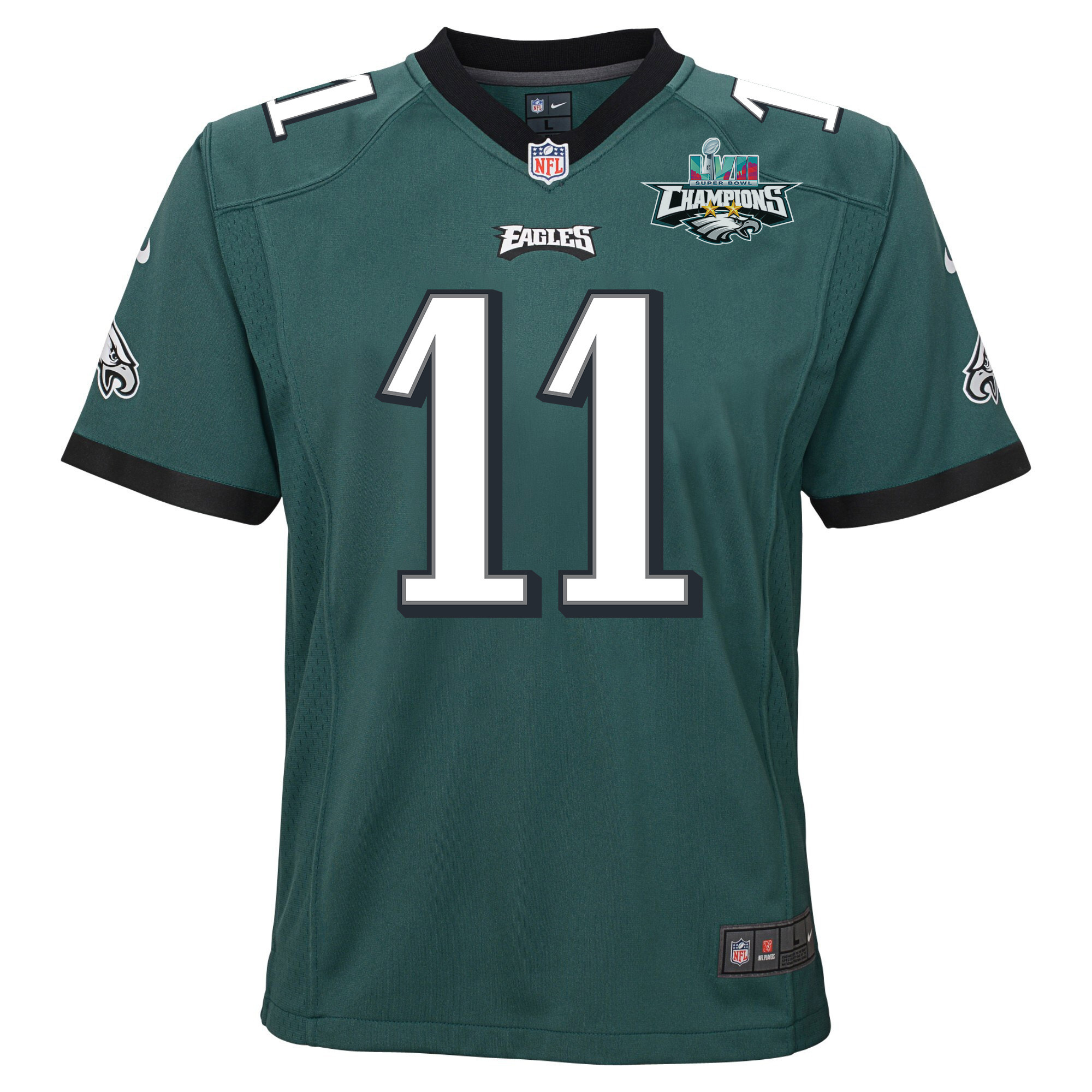 A.J. Brown 11 Philadelphia Eagles Super Bowl LVII Champions 2 Stars 2 Stars Youth Game Jersey - Black