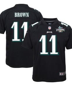 A.J. Brown 11 Philadelphia Eagles Super Bowl LVII Champions 2 Stars Youth Game Jersey - Black