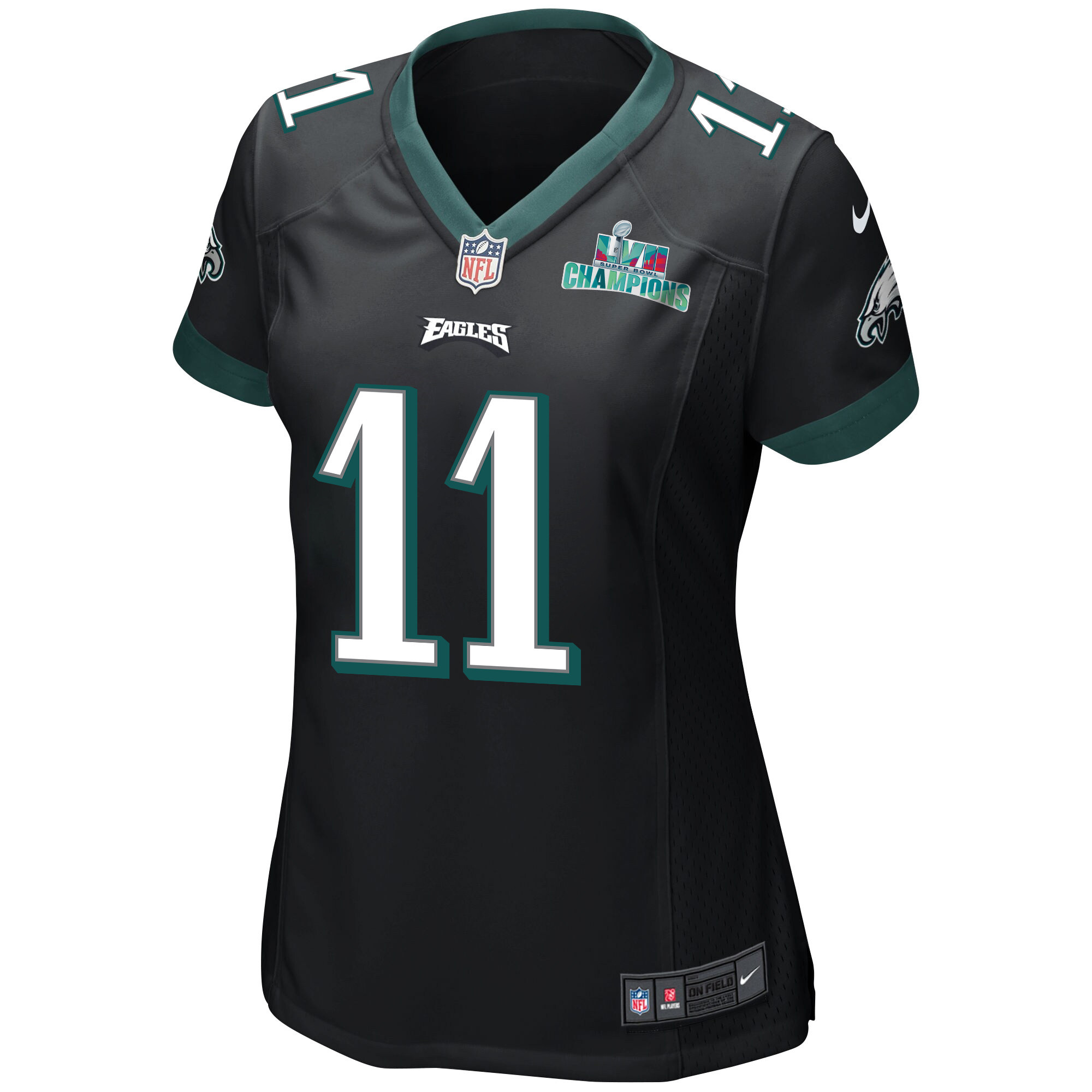 A.J. Brown 11 Philadelphia Eagles Super Bowl LVII Champions Women Game Jersey - Black