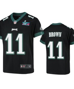 A.J. Brown 11 Philadelphia Eagles Youth Super Bowl LVII Game Jersey - Black