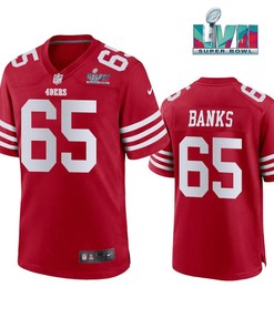 Aaron Banks 65 San Francisco 49Ers Super Bowl LVII Men Game Jersey- Scarlet