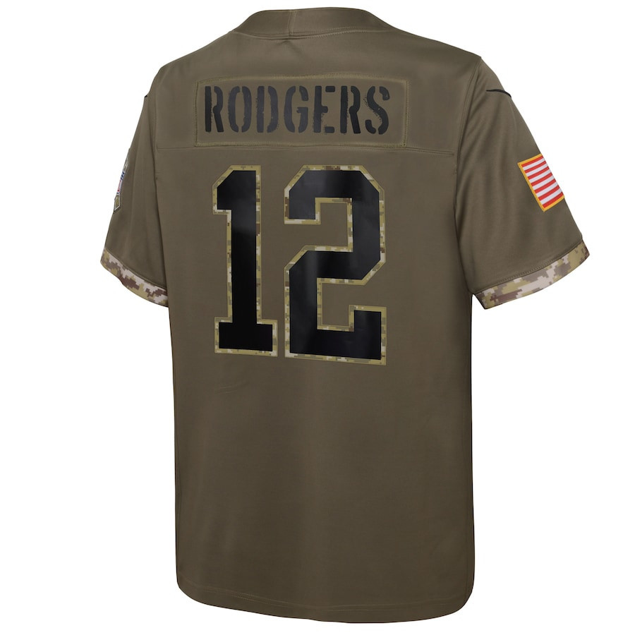 Aaron Rodgers Green Bay Packers 2022 Salute To Service Player Limited Jersey - Olive