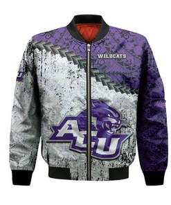 Abilene Christian Wildcats Bomber Jacket Grunge Polynesian Tattoo- NCAA
