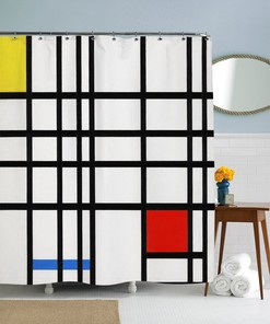 Abstract Art Shower Curtain with Geometric Patterns and Minimalist Design 