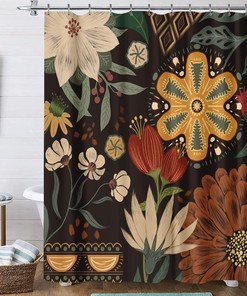 Abstract Bohemian Floral Botanical Shower Curtain | Bathroom Decor