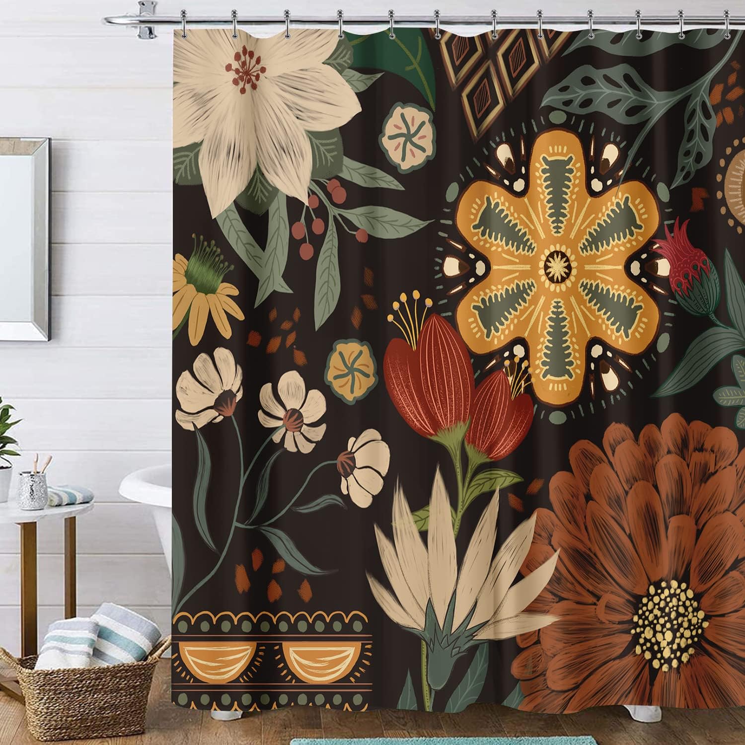 Abstract Bohemian Floral Botanical Shower Curtain | Bathroom Decor