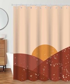 Abstract Brown Boho Shower Curtain - Mid Century Style Waterproof Fabric Basics