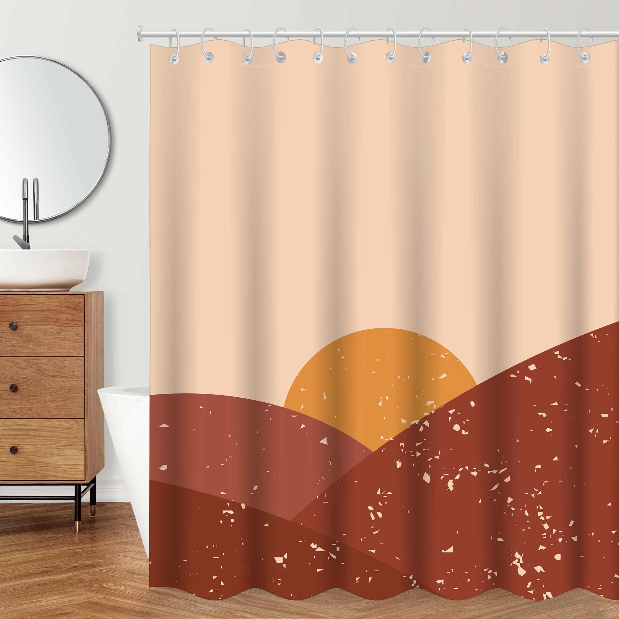 Abstract Brown Boho Shower Curtain - Mid Century Style Waterproof Fabric Basics