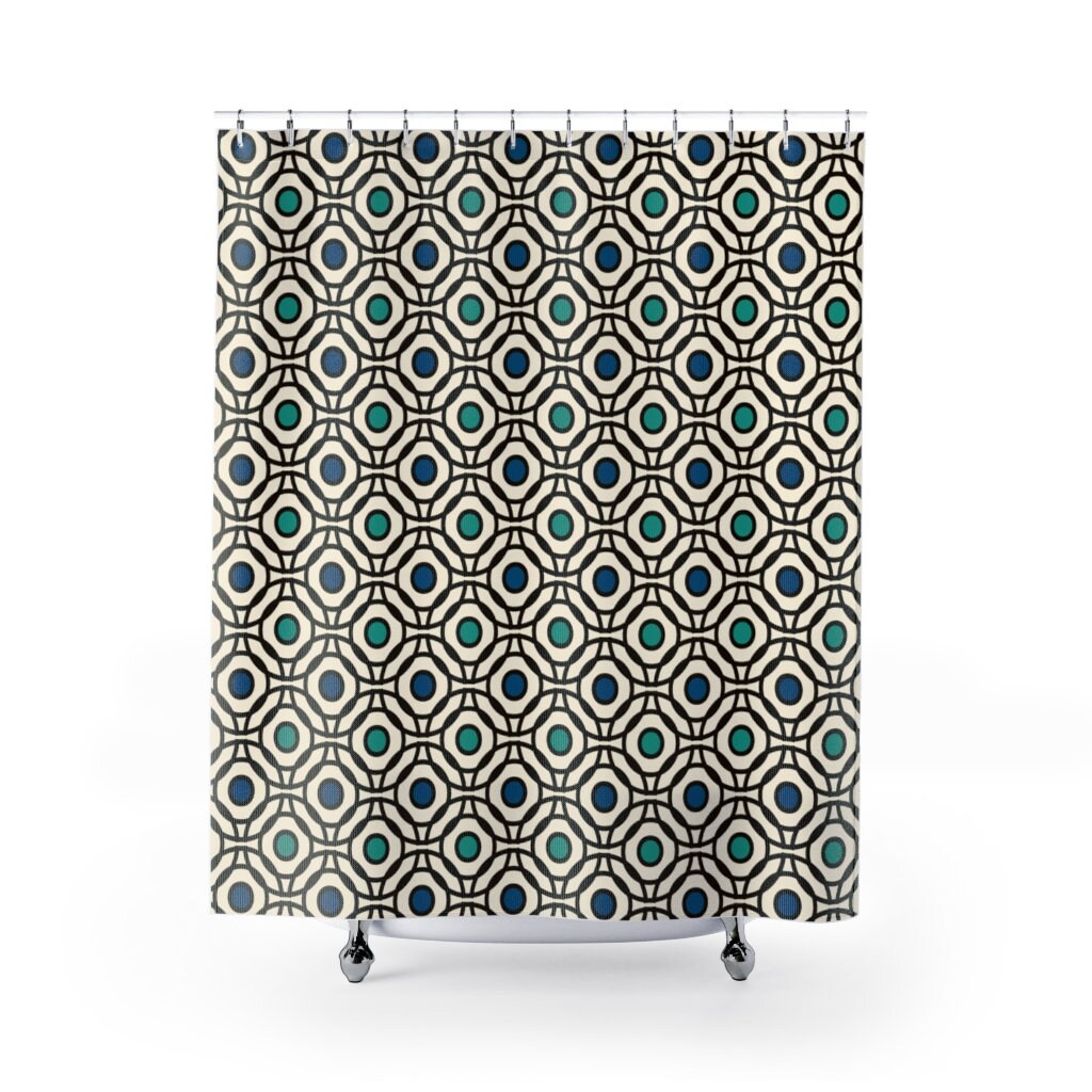 Abstract Circle Pattern Shower Curtain - Art Deco Fresh Modern Bathroom Accessory in Cream and Black