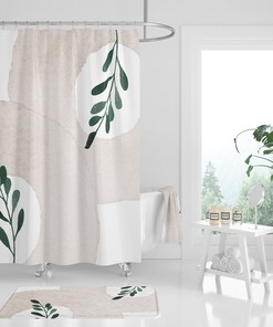 Abstract Dusty Blush and Green Floral Boho Shower Curtain Set