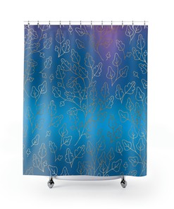 Abstract Floral Boho Shower Curtain in Blue and Purple
