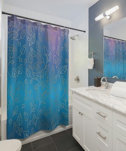 Abstract Floral Boho Shower Curtain in Blue and Purple
