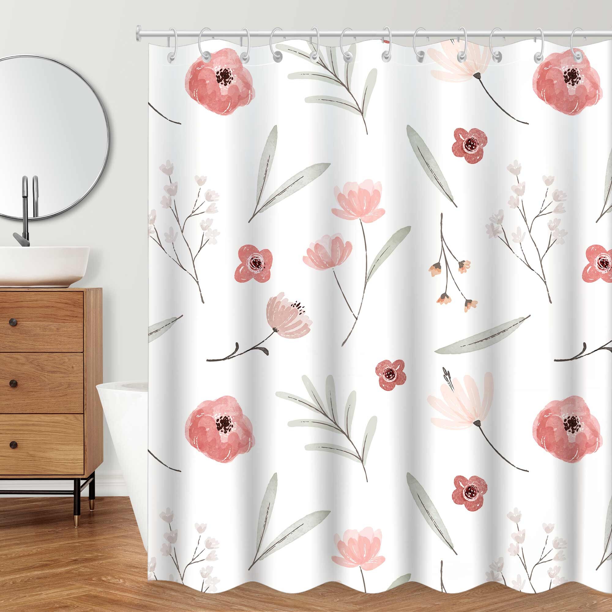 Abstract Flower Shower Curtain, Minimalist Design for Modern Bathroom