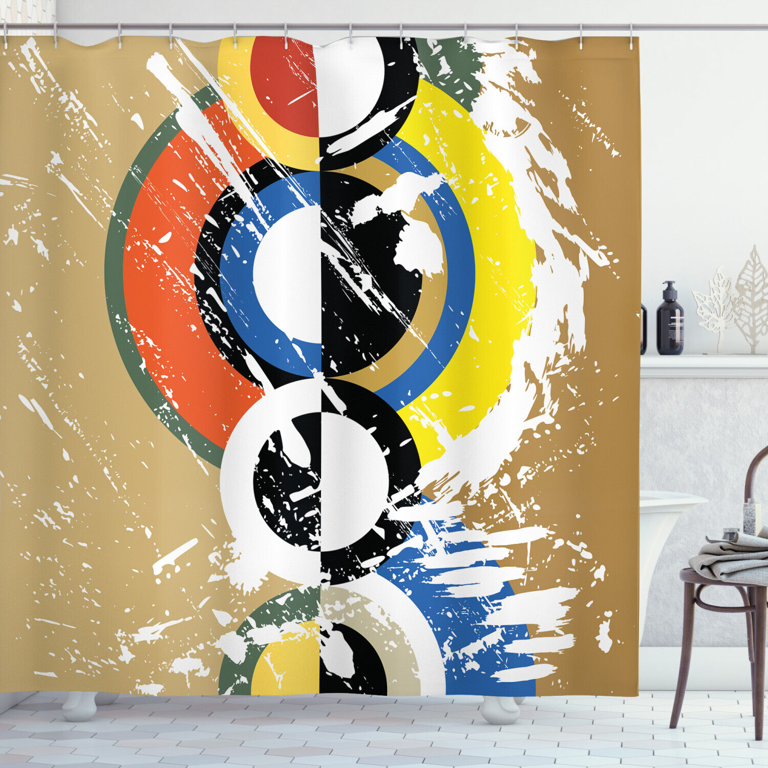 Abstract Geometric Circles Artistic Print on Shower Curtain for Your Bathroom Decorations