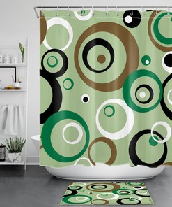 Abstract Geometric Shower Curtain - Black and Grey Bathroom Decor with Green Color Accent