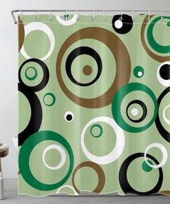 Abstract Geometric Shower Curtain - Black and Grey Bathroom Decor with Green Color Accent