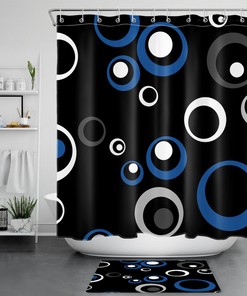 Abstract Geometric Shower Curtain, Blue and White Design