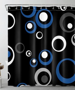 Abstract Geometric Shower Curtain, Blue and White Design