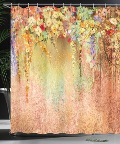 Abstract Herbs and Flowers Shower Curtain for Alternative Medicine Bathroom Decor