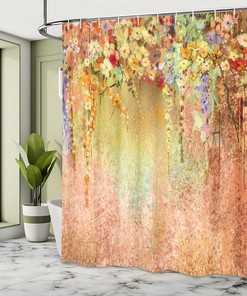 Abstract Herbs and Flowers Shower Curtain for Alternative Medicine Bathroom Decor
