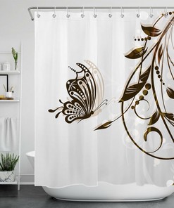 Abstract Leaves Butterfly Shower Curtain for a Nature-Inspired Bathroom Decor