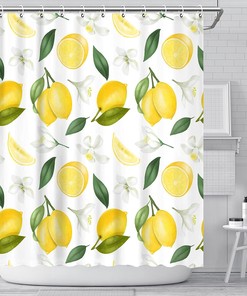 Abstract Lemon Boho Shower Curtain - Yellow Bathroom Decor Print