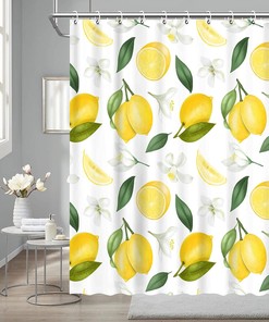 Abstract Lemon Boho Shower Curtain - Yellow Bathroom Decor Print