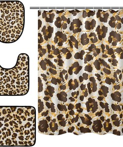 Abstract Leopard Spot Art Shower Curtain with Matching Mat and Contour - Unique Bathroom Decor 