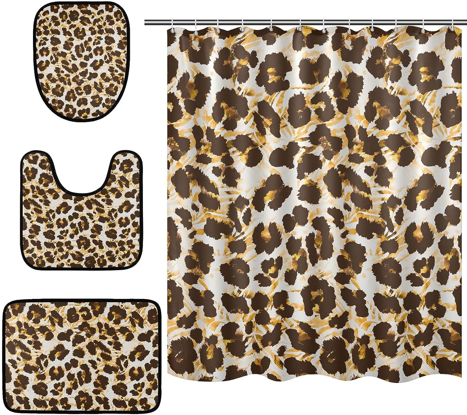 Abstract Leopard Spot Art Shower Curtain with Matching Mat and Contour - Unique Bathroom Decor