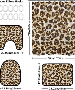 Abstract Leopard Spot Art Shower Curtain with Matching Mat and Contour - Unique Bathroom Decor