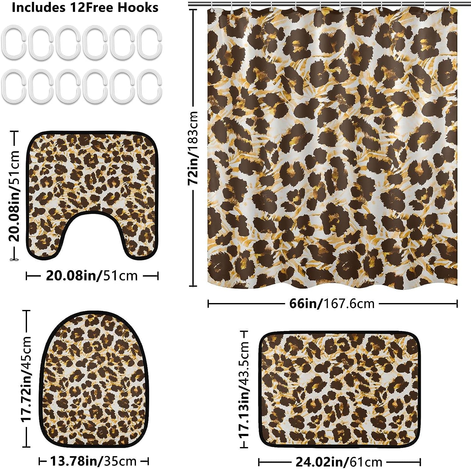 Abstract Leopard Spot Art Shower Curtain with Matching Mat and Contour - Unique Bathroom Decor