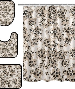 Abstract Leopard Spot Shower Curtain with Matching Mat and Contour - Unique Bathroom Decor