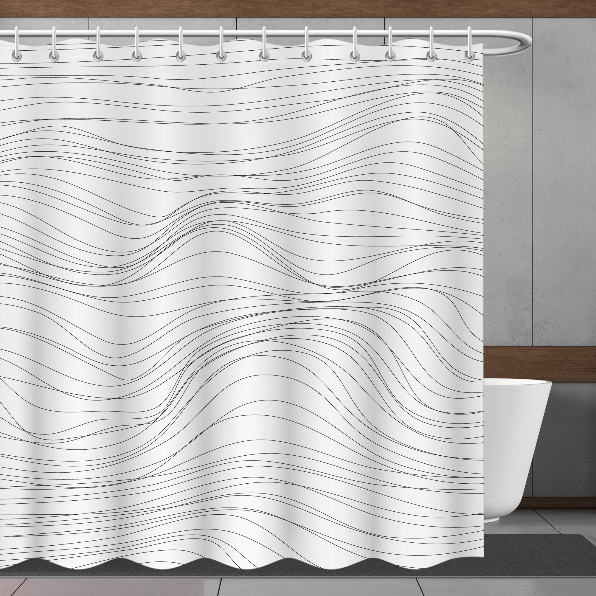 Abstract Lines Shower Curtain in Minimalistic Style, Perfect for Bathtub Decor - Bathroom Curtain
