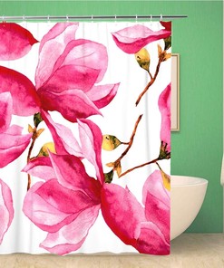 Abstract Magnolia Flower Contrast Sketch Shower Curtain, Waterproof Fabric, Home and Bathroom Decor
