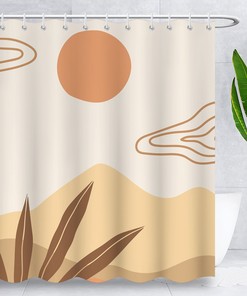 Abstract Mid Century Shower Curtain, Waterproof Fabric for Modern Boho Bathroom Decor