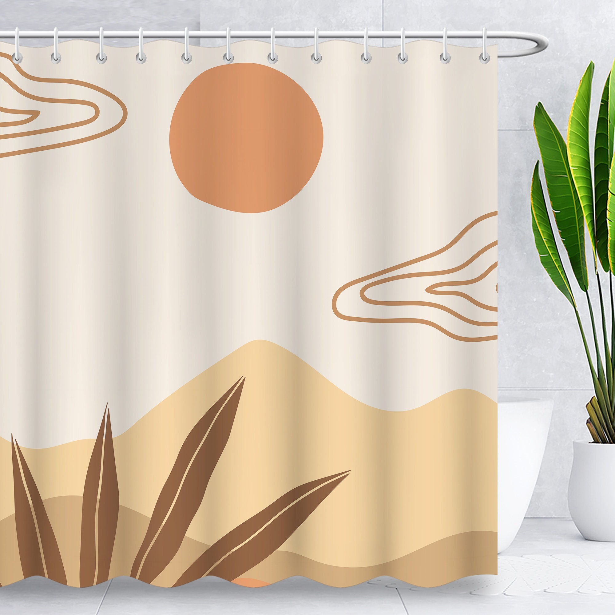 Abstract Mid Century Shower Curtain, Waterproof Fabric for Modern Boho Bathroom Decor