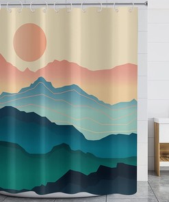 Abstract Mountain Sun Pattern Shower Curtain for Modern Bathroom Decor