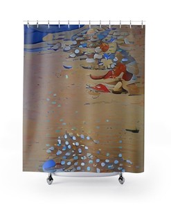 Abstract Ocean Seashell Shower Curtain for Coastal Bathroom Decor