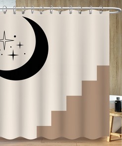 Abstract Star Moon Shower Curtain, Minimalist Bohemia Art, Bathroom Decor