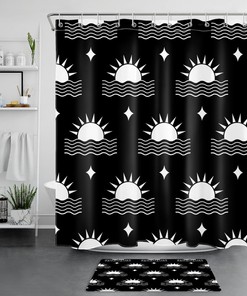 Abstract Star Sun Mid Century Shower Curtain - Modern Bathroom Decor