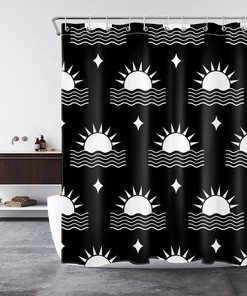 Abstract Star Sun Mid Century Shower Curtain - Modern Bathroom Decor
