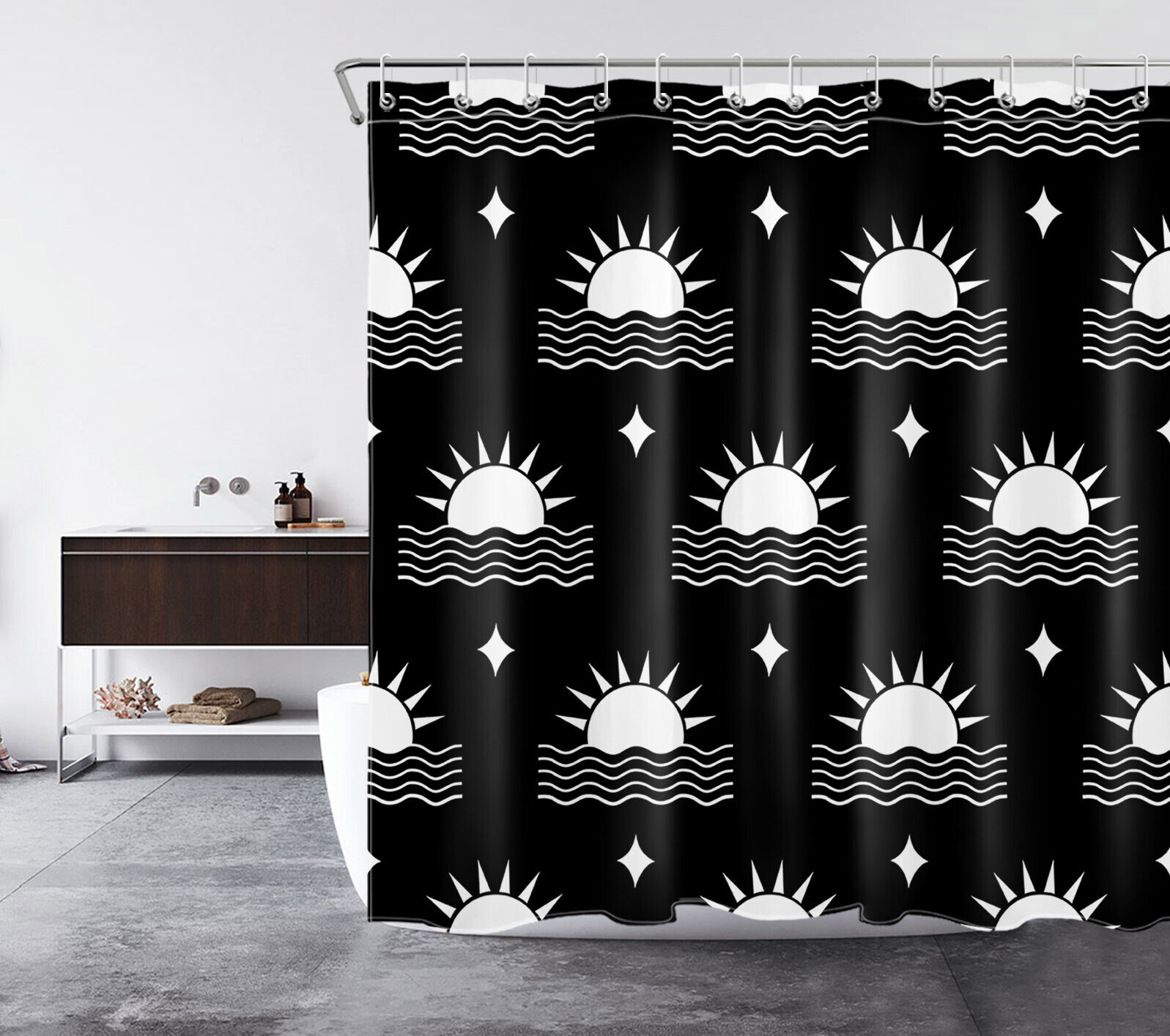 Abstract Star Sun Mid Century Shower Curtain - Modern Bathroom Decor