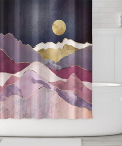 Abstract Sun Mountains Landscape Waterproof Shower Curtain Decor Hook for Bathroom 